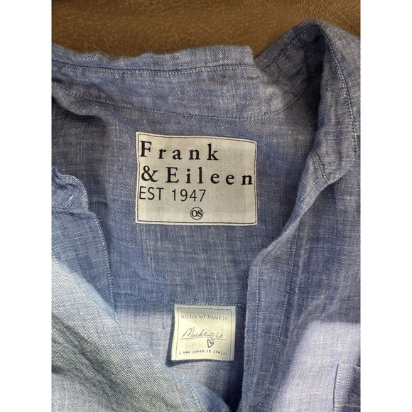 Frank And Eileen MacKenzie Shirt Women OS Blue Linen Button Up Oversized Relaxed - Picture 5 of 6